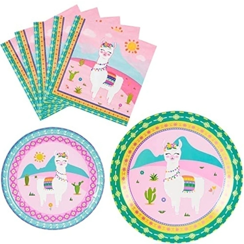 Disposable  Alpaca Themed Tableware And Napkin Set